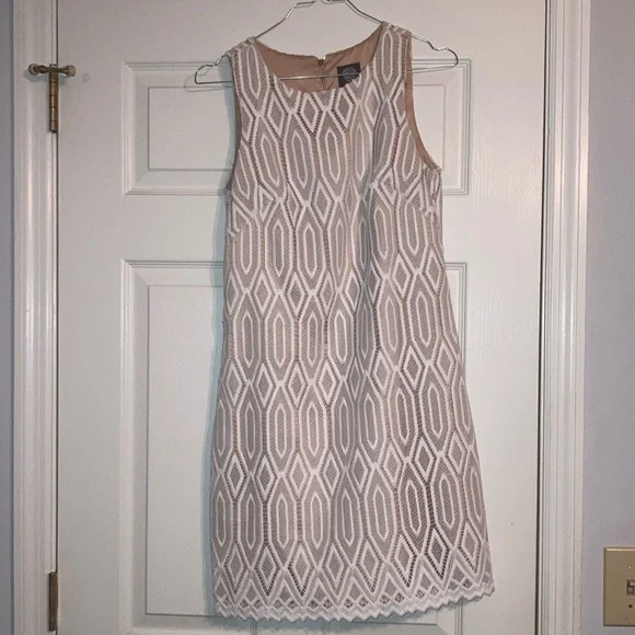 Vince Camuto | Dresses | Vince Camuto White Lace Sheath Dress Sleeveless Double Lined In Tan | Poshmark Vince Camuto | Dresses | Vince Camuto White Lace Sheath Dress Sleeveless Double Lined In Tan | Poshmark